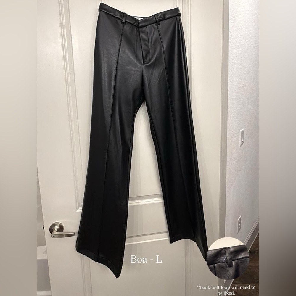 Women’s Because of Alice Black Faux Leather Wide-Leg Pants - (L)